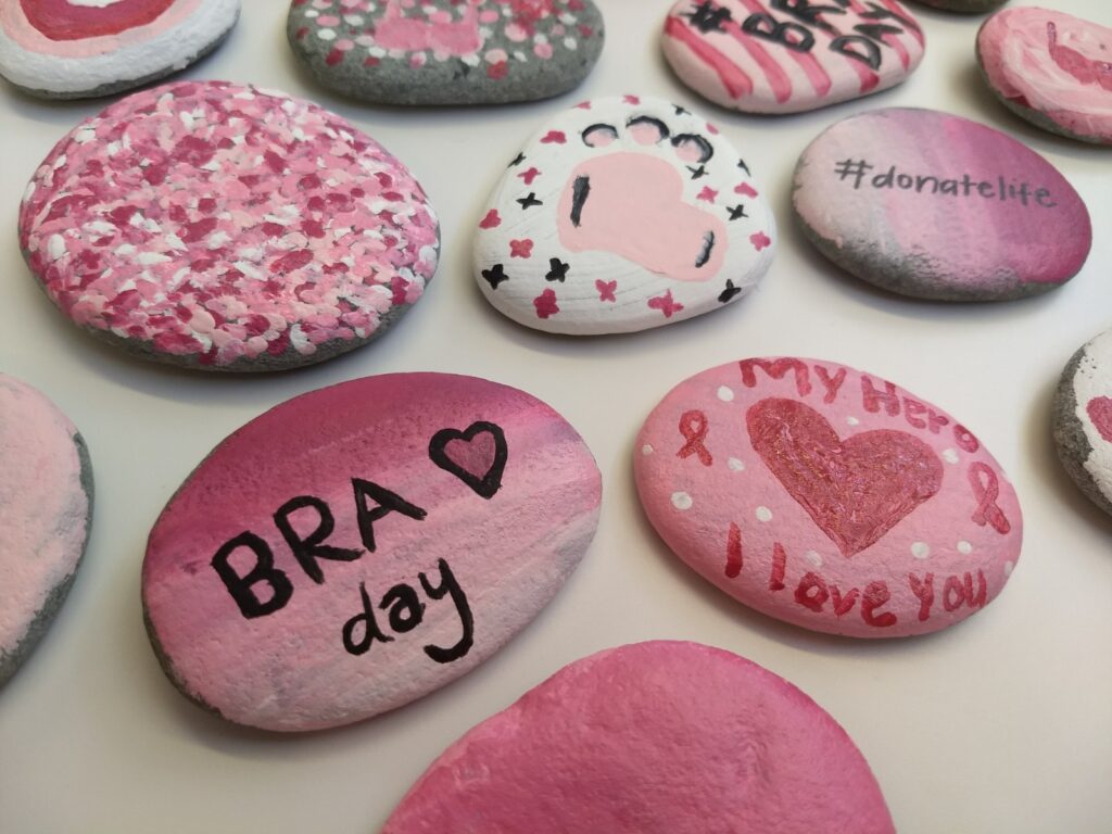 Attendees painted rocks in honor of a loved one who has been through breast cancer and in recognition of BRA Day.||